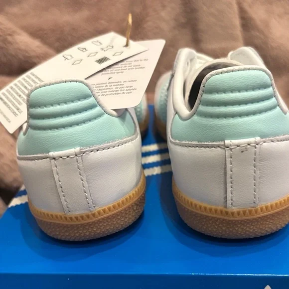 Adidas Samba OG Toddler Kids Sneakers - White and Light Blue - Picture 7 of 9